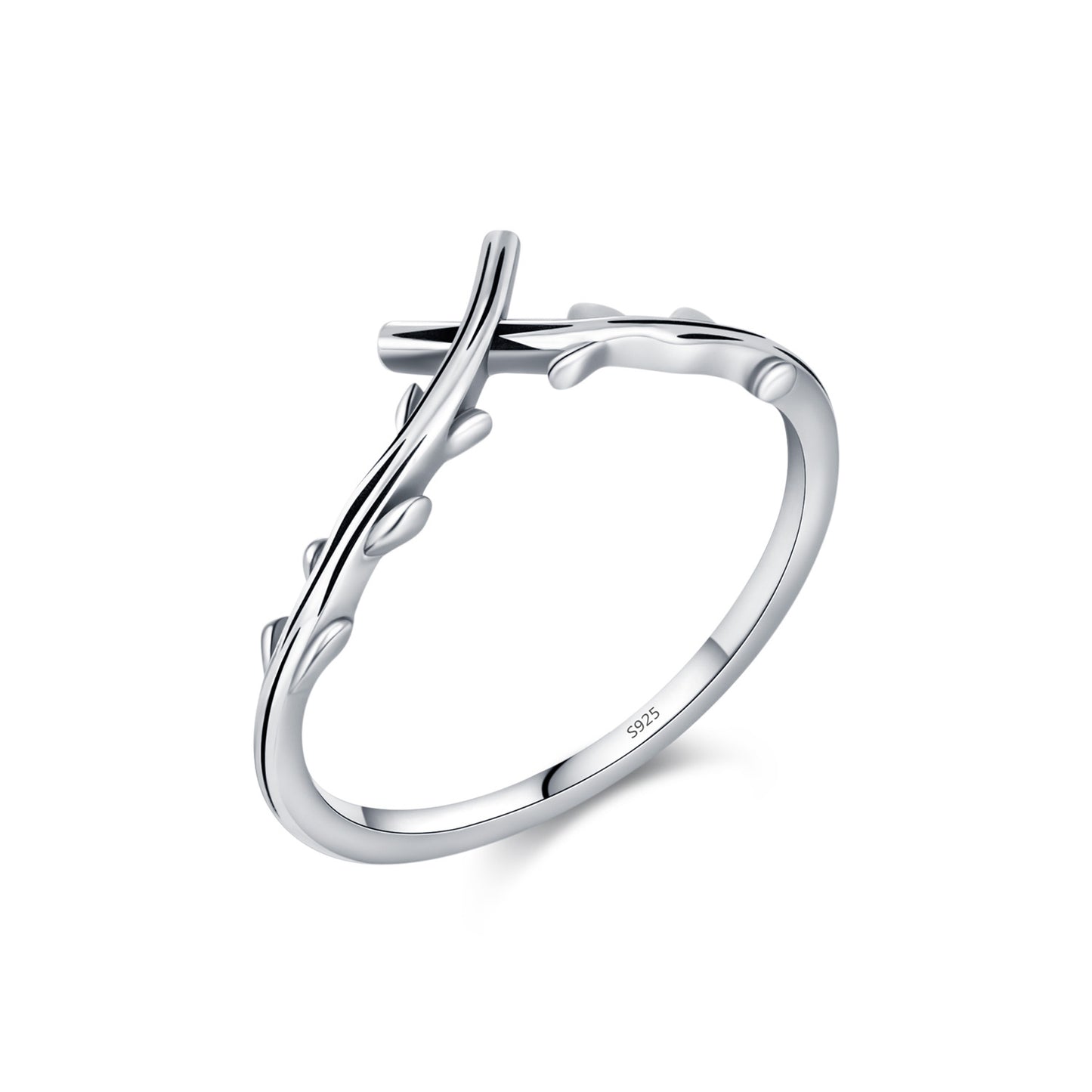 925 Silver Cross Olive Branch Ring