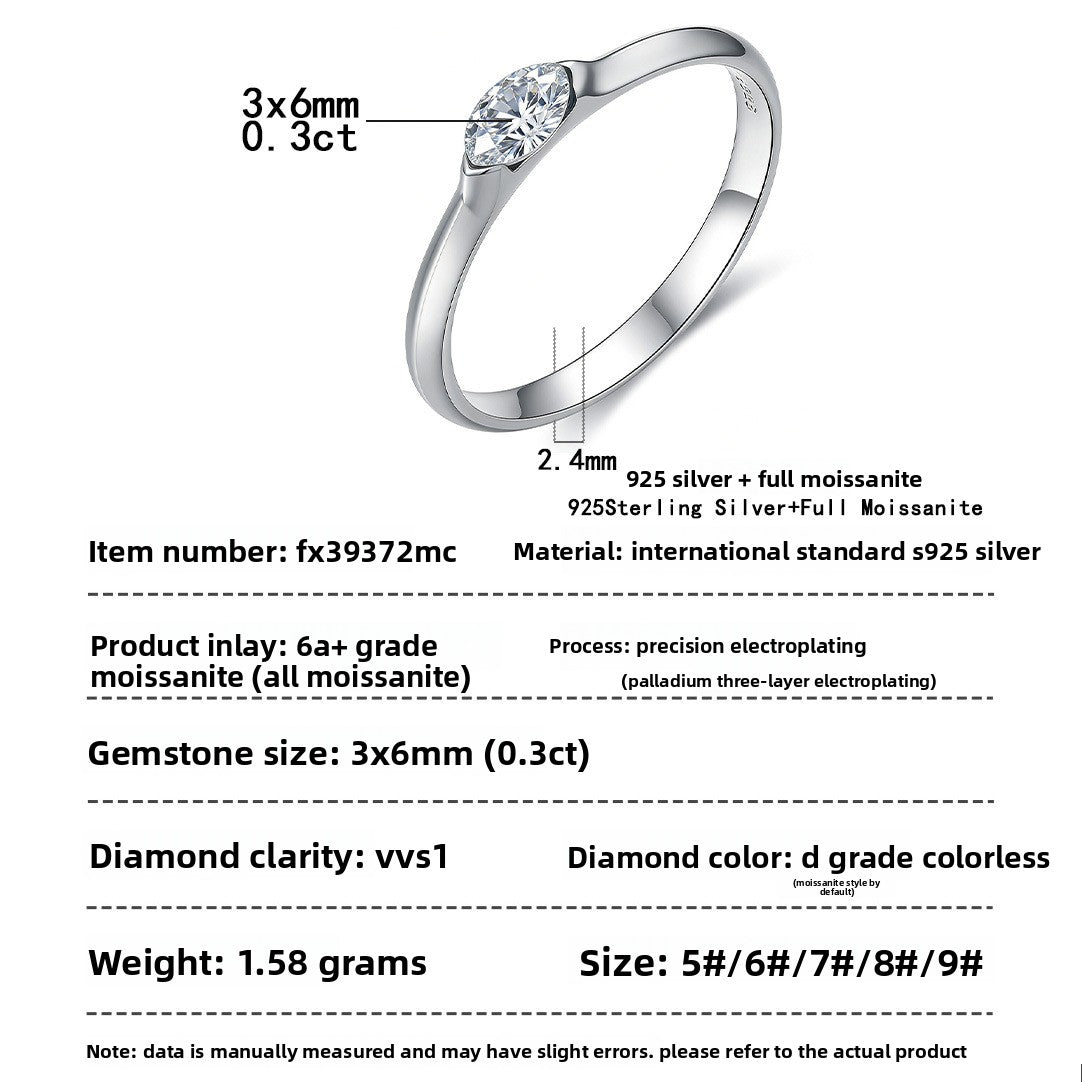 Elegant Cat's Eye Moissanite 925 Silver Ring
