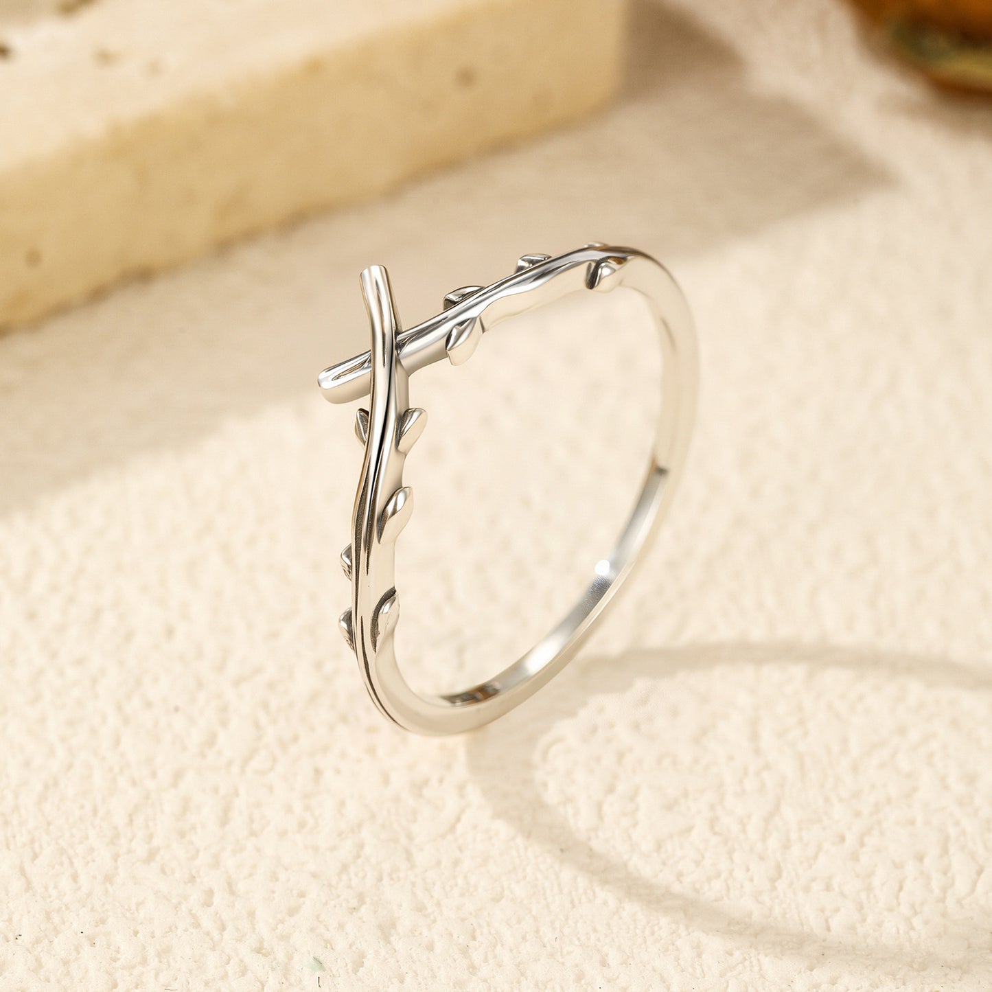 925 Silver Cross Olive Branch Ring