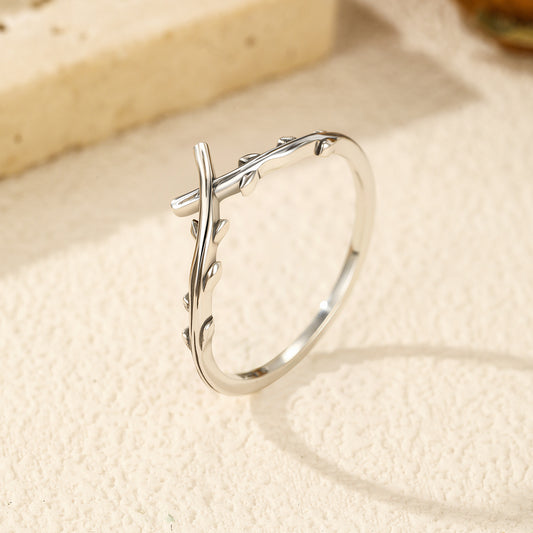 925 Silver Cross Olive Branch Ring