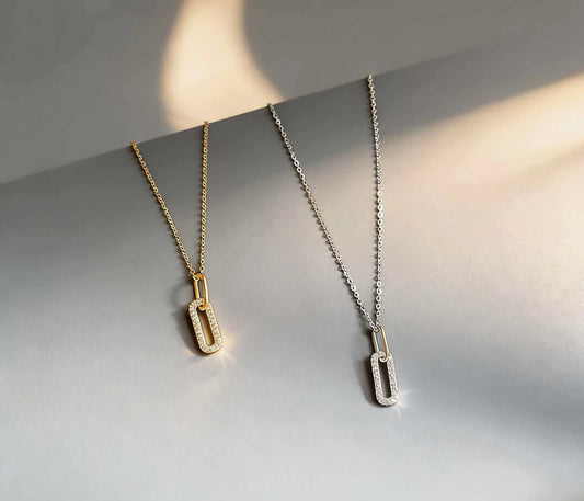 925 Sterling Silver Paper Clip Pendant Necklace