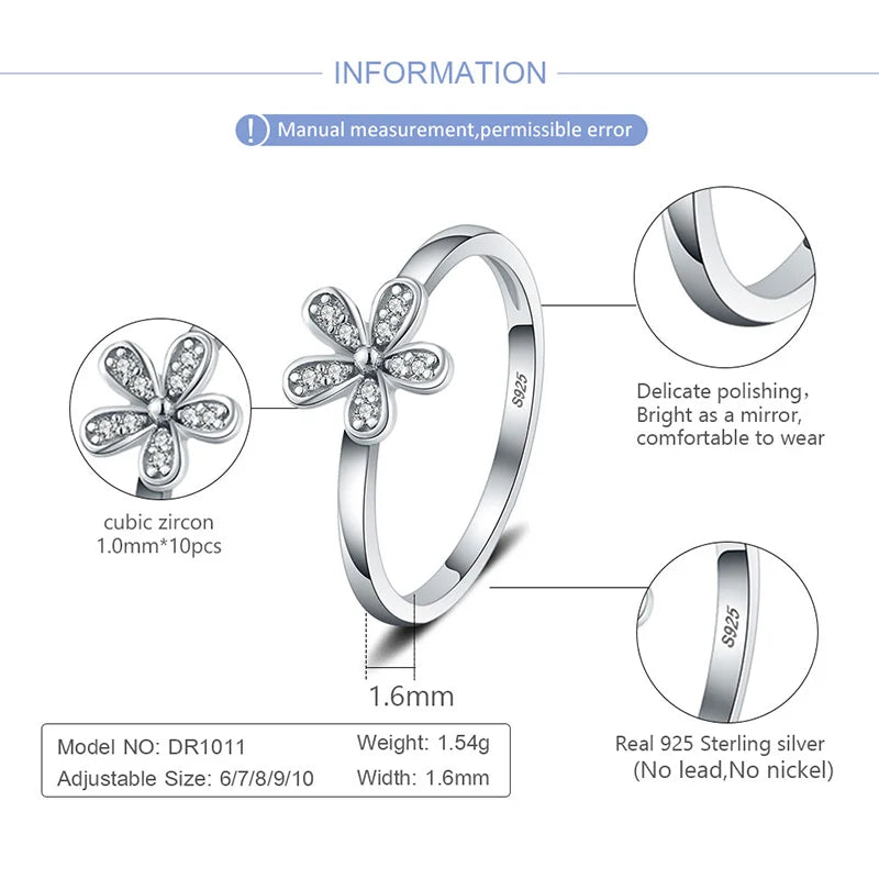 CLUCI Hot 925 Silver Classic Flower Rings Fashion Sterling Silver Women Party Jewelry Flower Ring DR1011SB